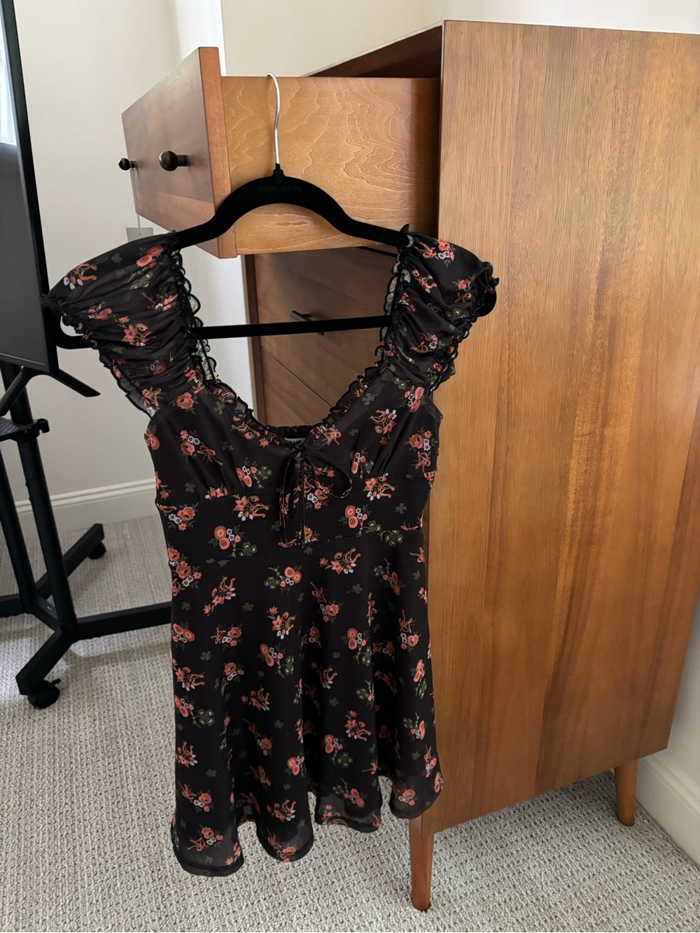 Urban Outfitters Black Floral Smocked Bodice Dress
